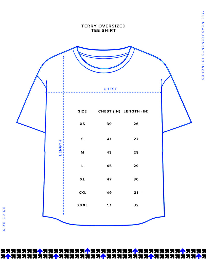 Size chart for Roudram - Unisex Terry Oversized Tee
